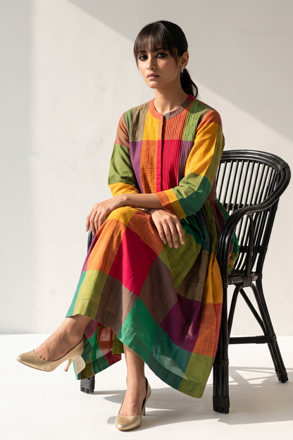 Colorburst Madras Checks Cotton Infinity Pintuck Dress Mc