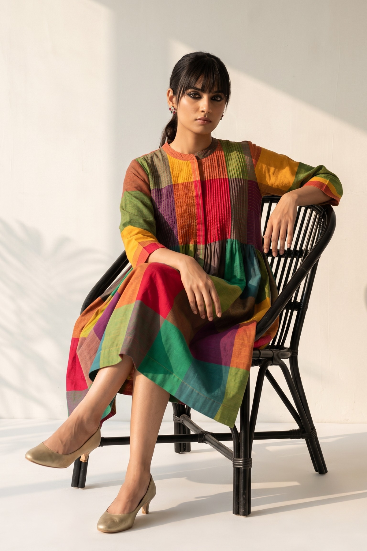 Colorburst Madras Checks Cotton Infinity Pintuck Dress Mc
