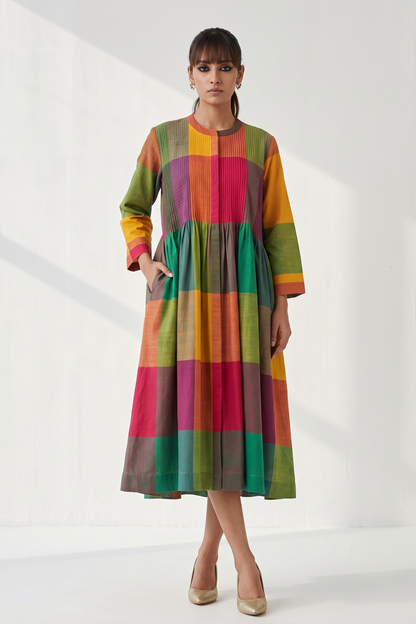 Colorburst Madras Checks Cotton Infinity Pintuck Dress Mc