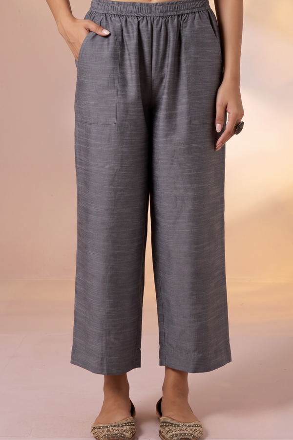 Comfort Fit Pants - Grey Silk Slub Mc