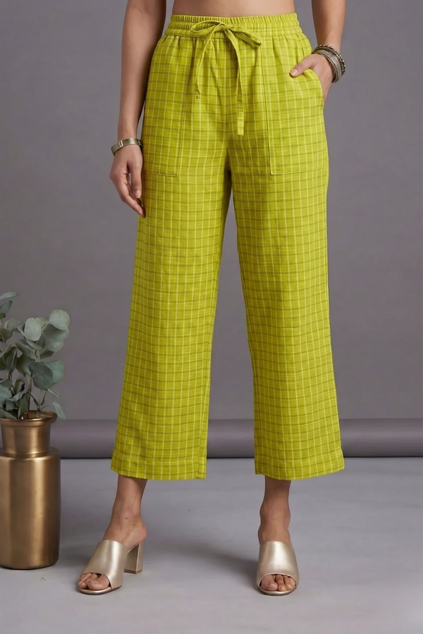 Comfort Fit Pants - Lime Green Checks Cotton Mc