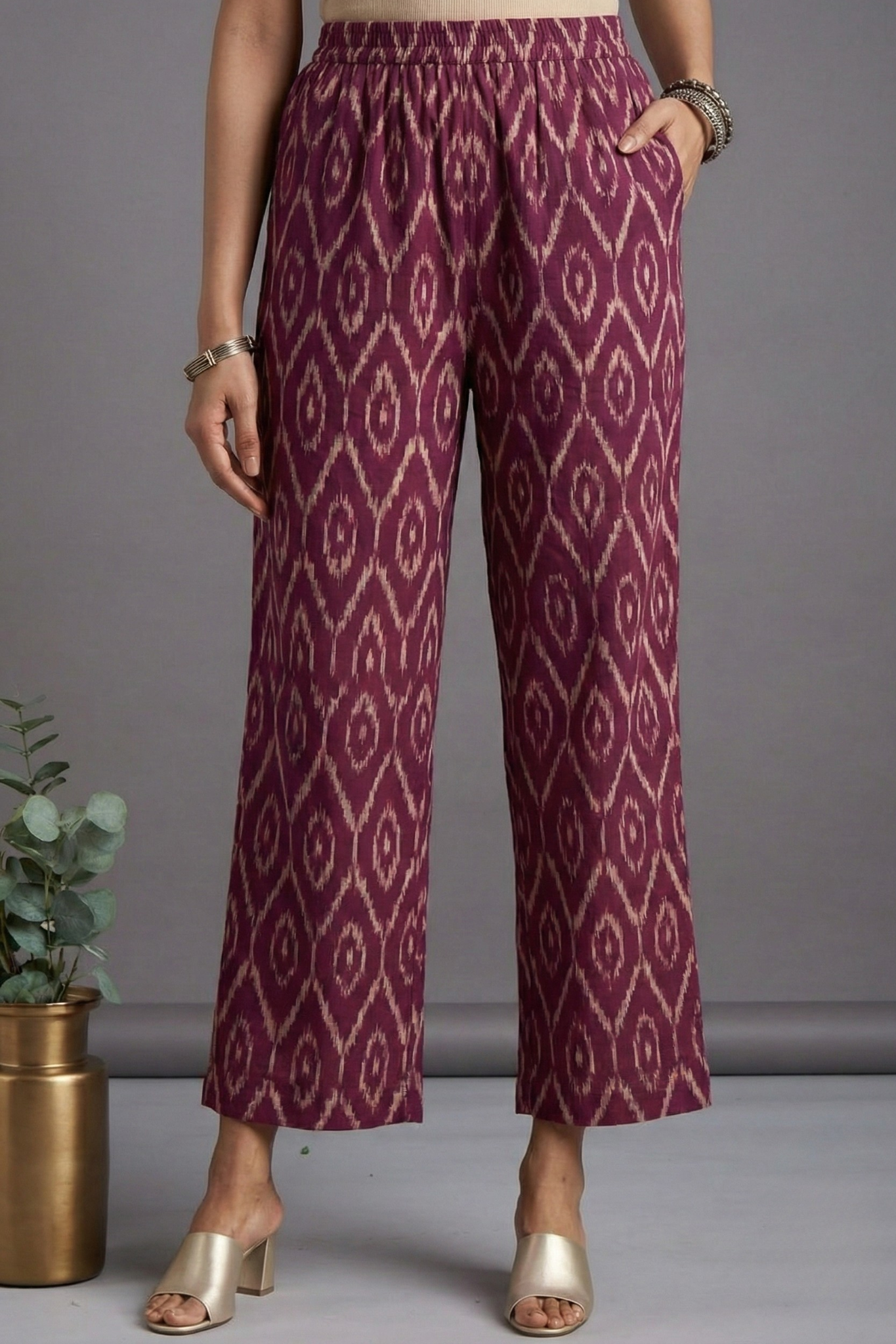 Maati Comfort Fit Pants - Plum Ikat Cotton