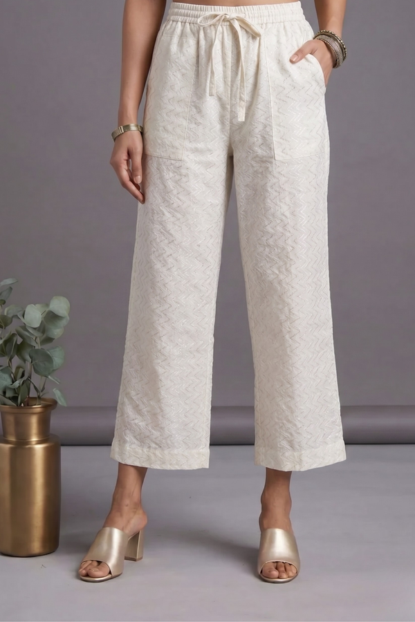 Comfort Fit Pants - White Gold Chevron Cotton Mc