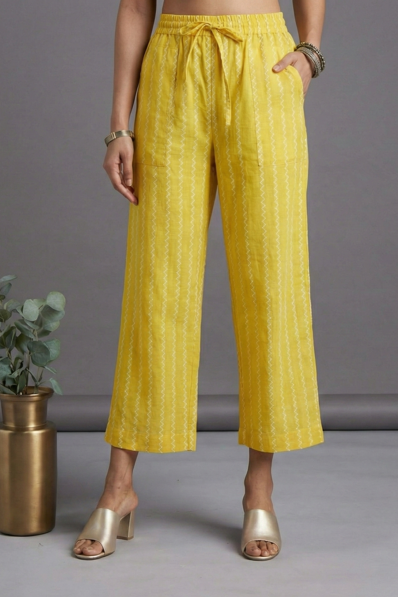 Maati Comfort Fit Pants - Yellow Chevron Cotton