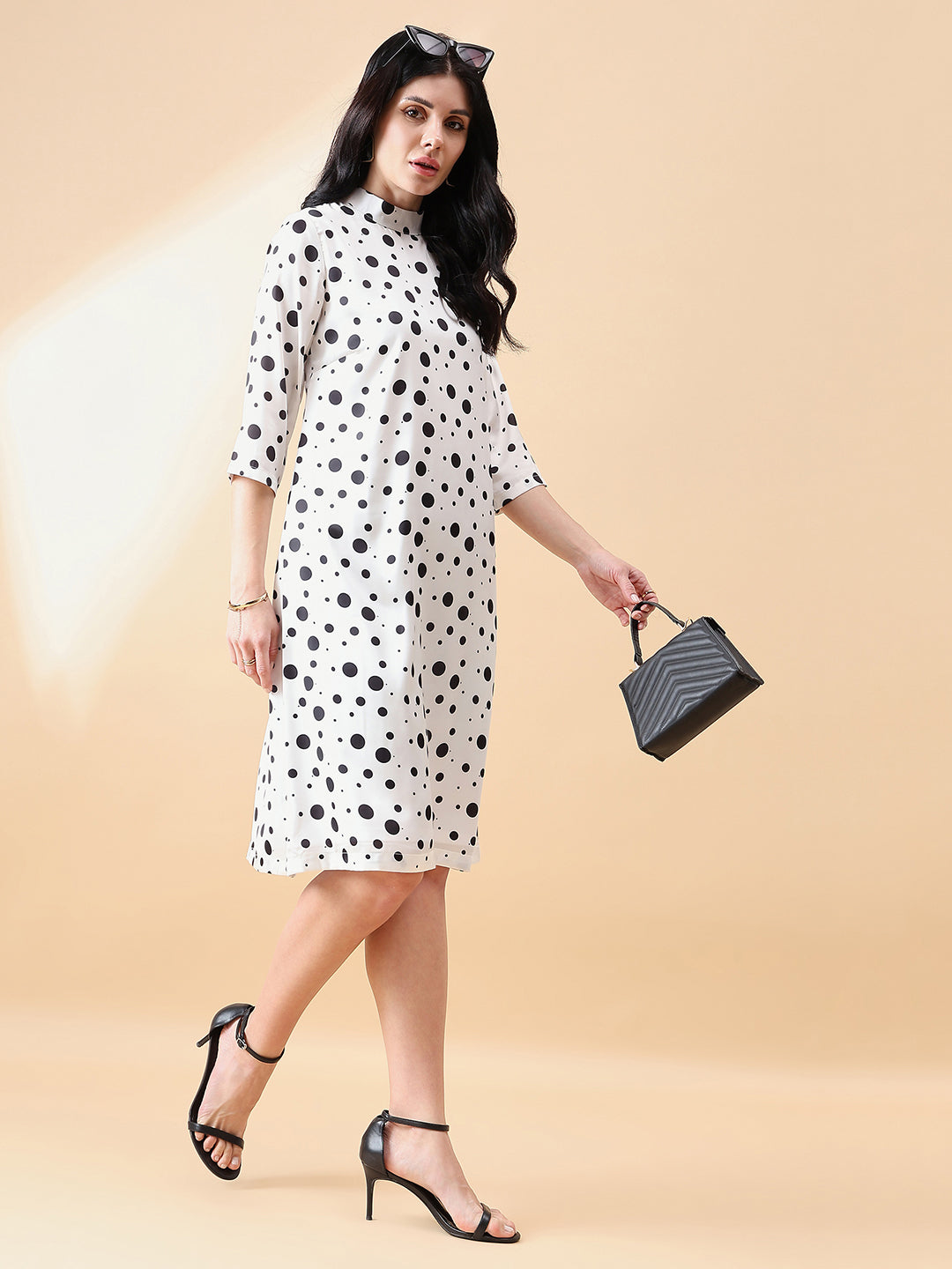 Polka Dot A-Line Dress - Black & White