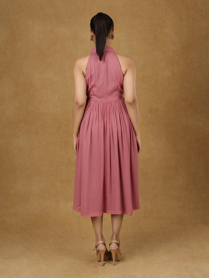 Pink Collar Halter Neck Dress