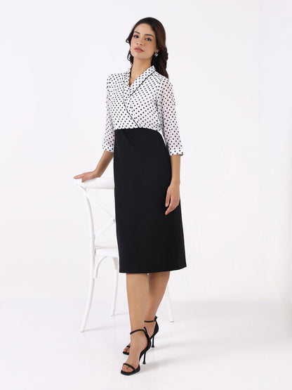 Women Black Polka Dot Knee Length Dress