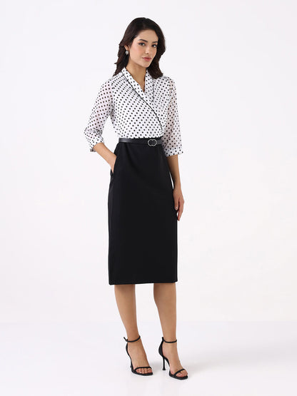 Women Black Polka Dot Knee Length Dress
