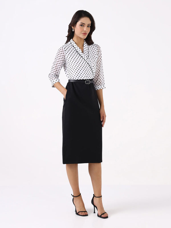 Women Black Polka Dot Knee Length Dress