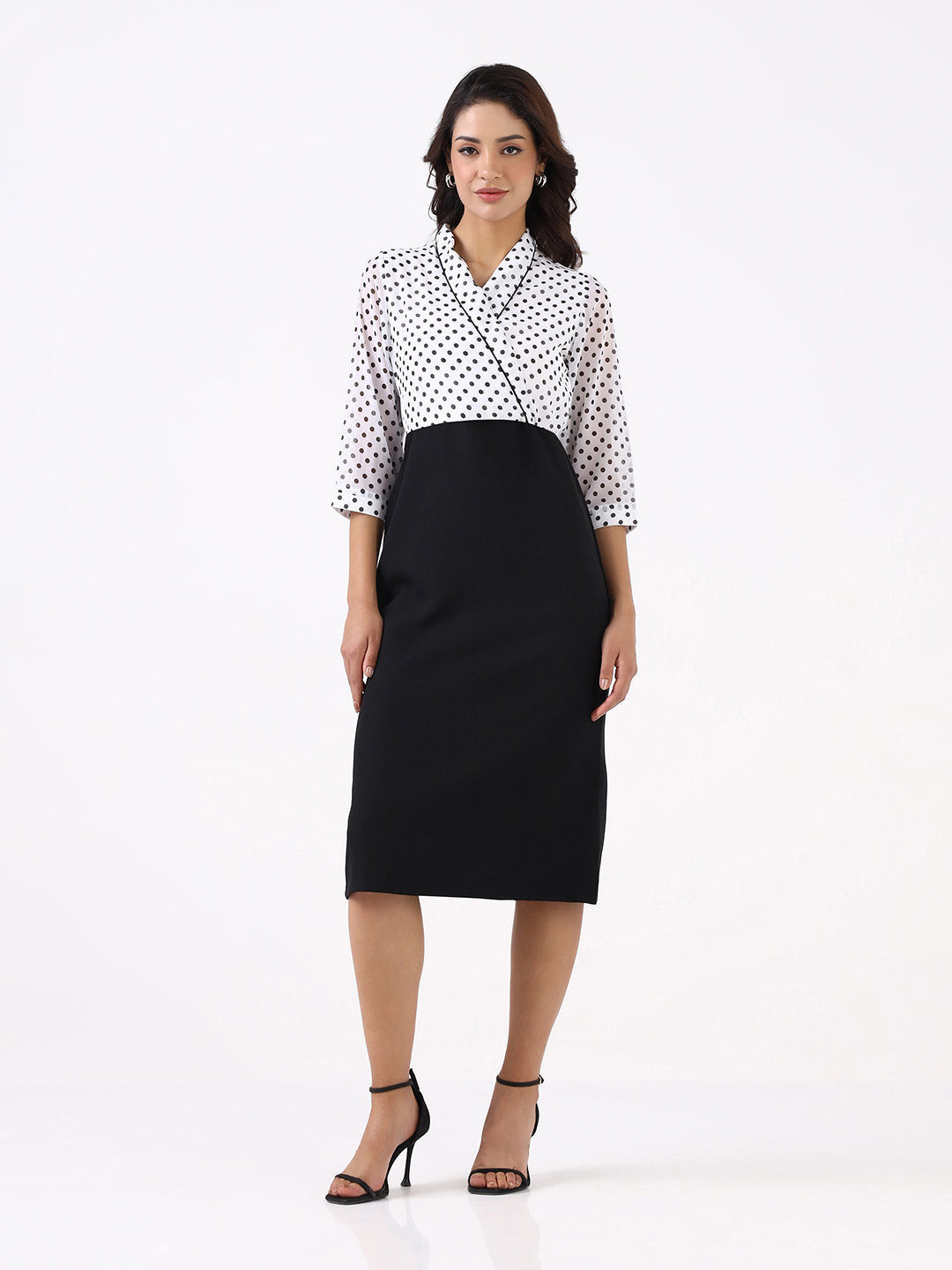 Women Black Polka Dot Knee Length Dress