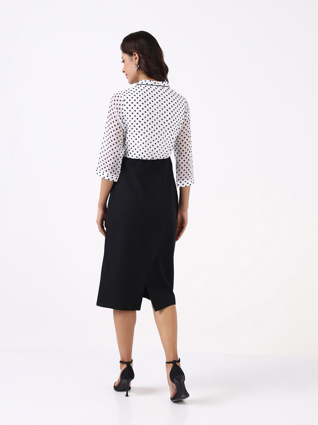 Women Black Polka Dot Knee Length Dress