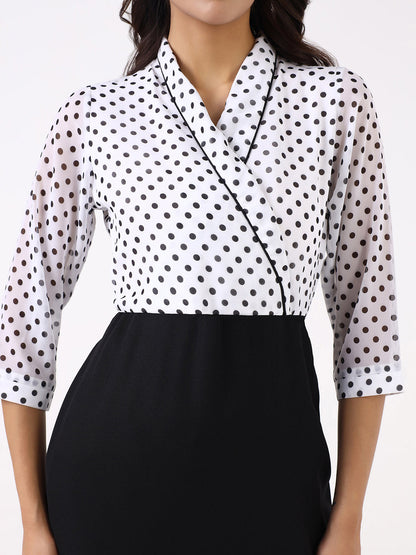 Women Black Polka Dot Knee Length Dress