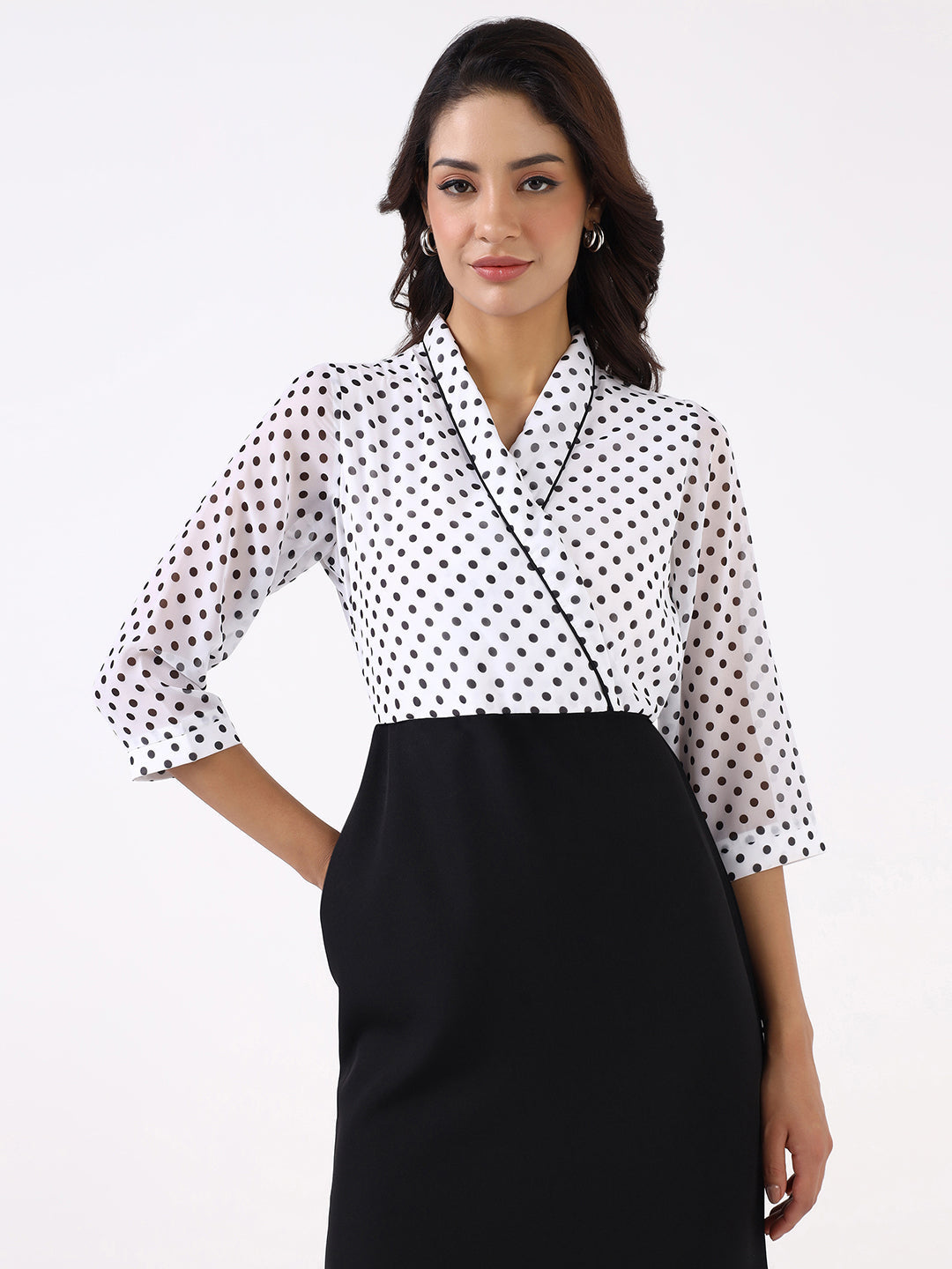 Women Black Polka Dot Knee Length Dress