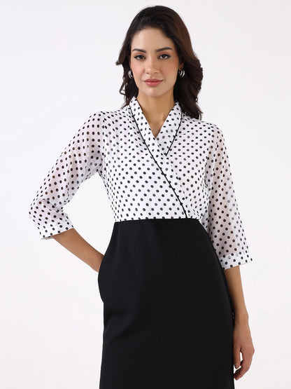 Women Black Polka Dot Knee Length Dress