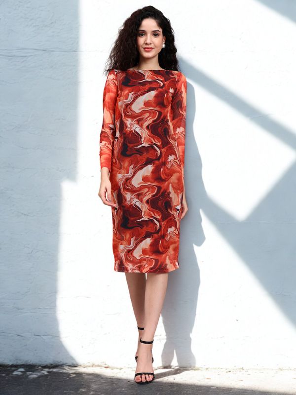 Powersutra Bodycon Mesh Printed Dress