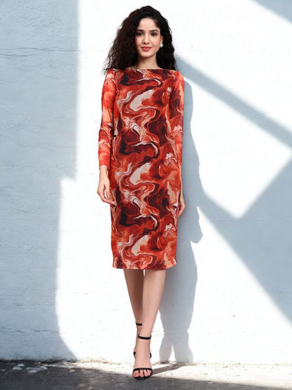 Powersutra Bodycon Mesh Printed Dress