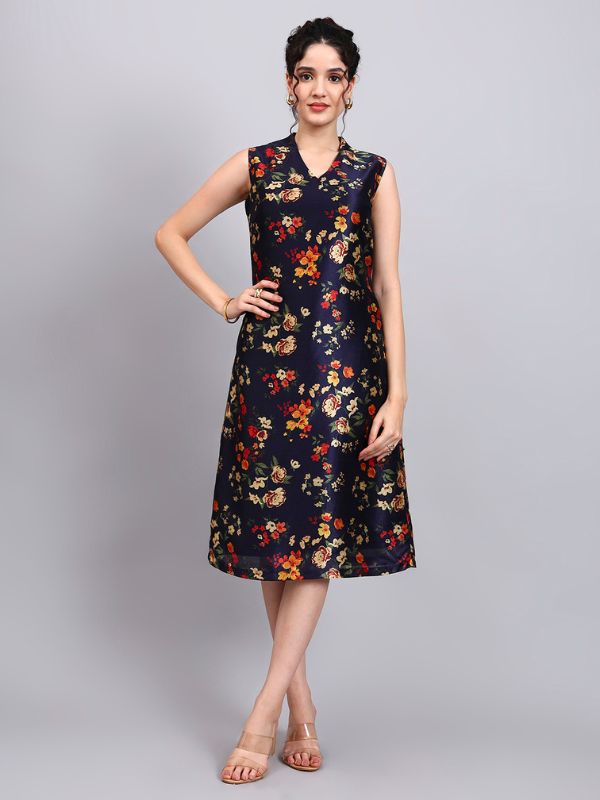 Powersutra Midnight Blossom Sleeveless A-Line Dress