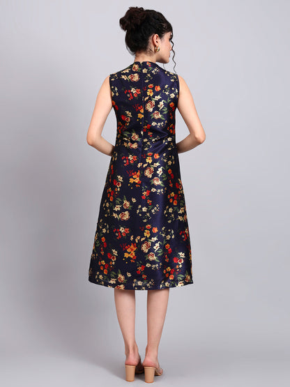 Powersutra Midnight Blossom Sleeveless A-Line Dress