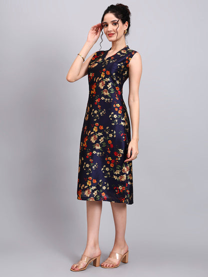 Powersutra Midnight Blossom Sleeveless A-Line Dress