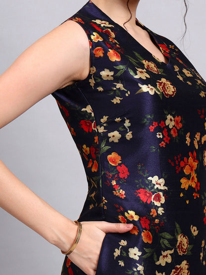 Powersutra Midnight Blossom Sleeveless A-Line Dress