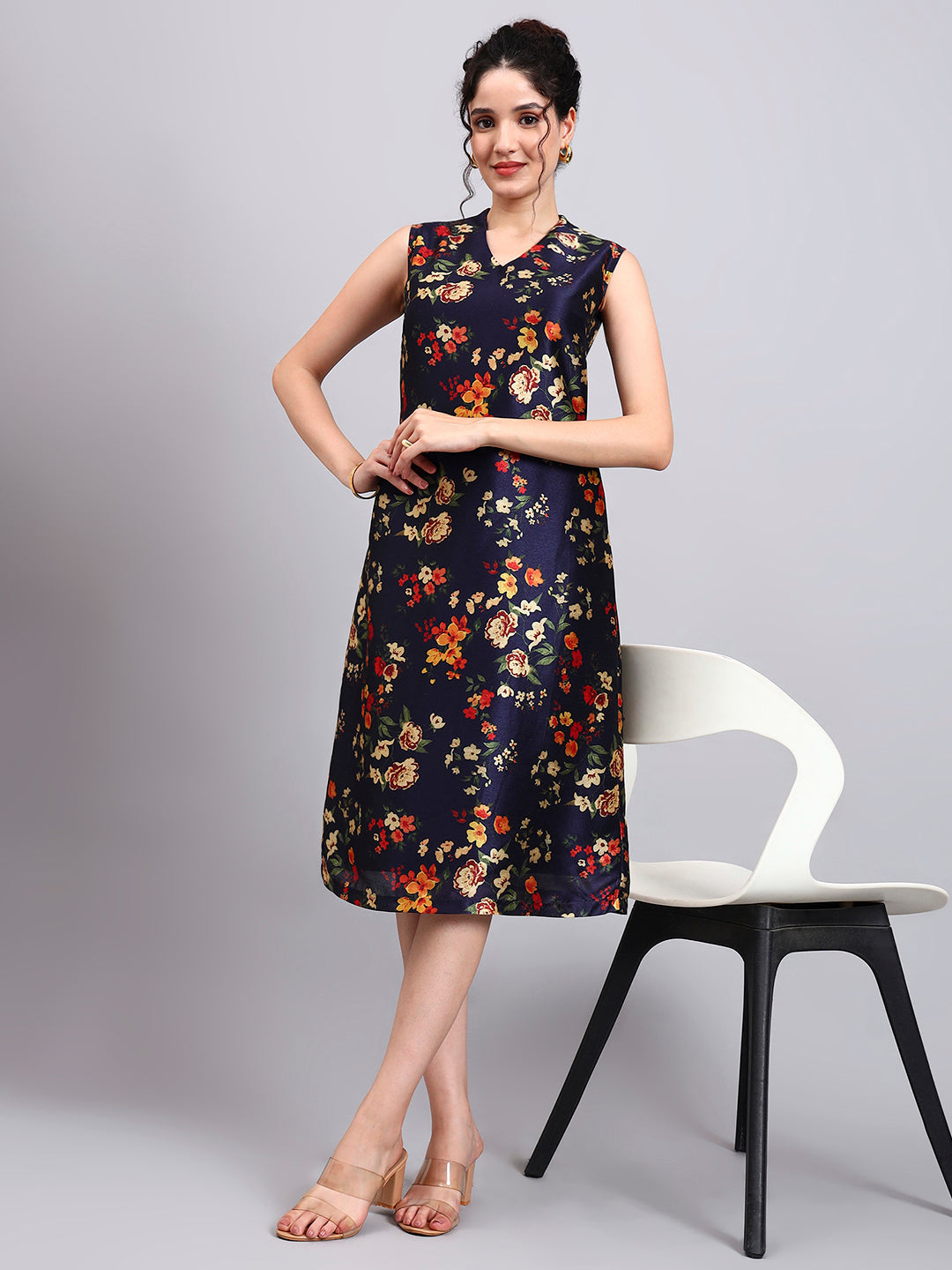 Powersutra Midnight Blossom Sleeveless A-Line Dress