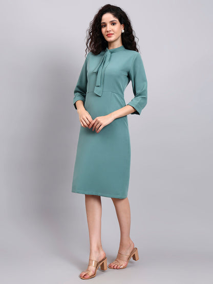 Powersutra Comfortable Sage Green Pencil Dress With High Neck And Stretch Fabric