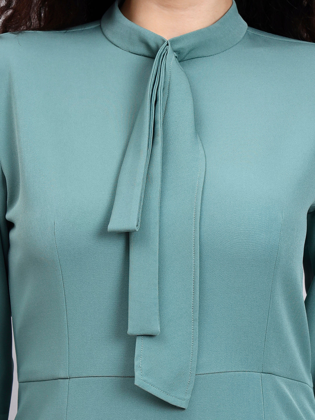 Powersutra Comfortable Sage Green Pencil Dress With High Neck And Stretch Fabric