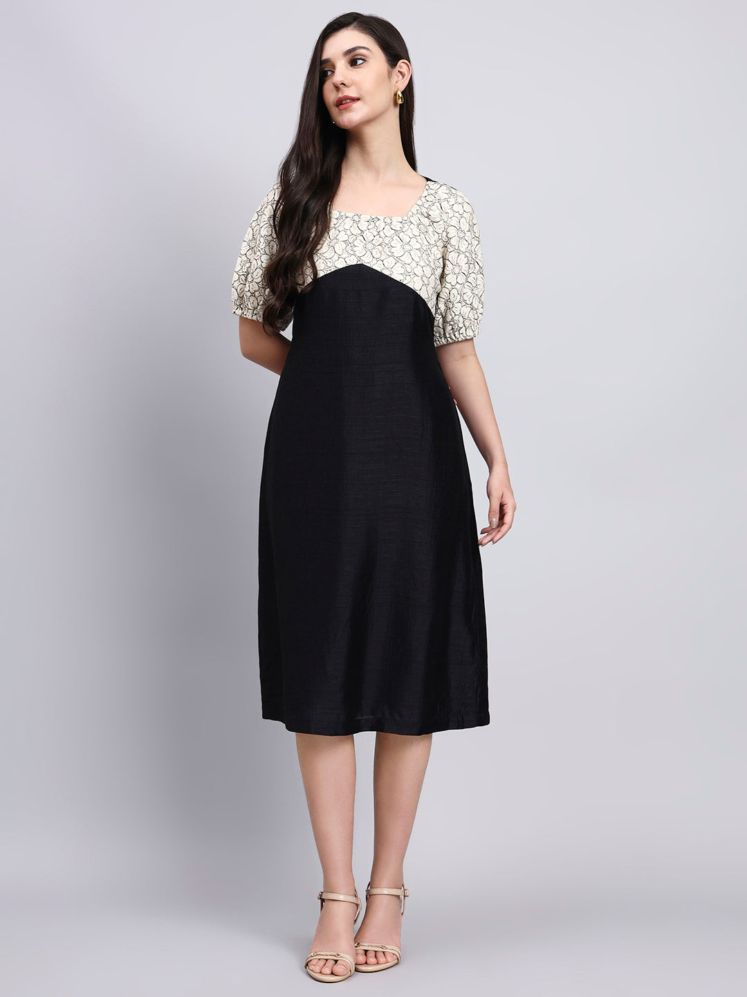 Powersutra Vintage Floral Bodice Black Midi Dress