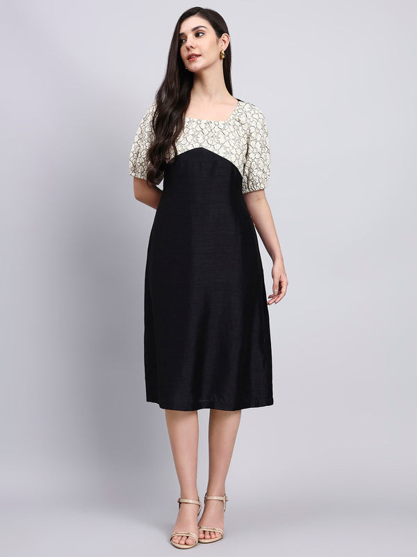 Powersutra Vintage Floral Bodice Black Midi Dress