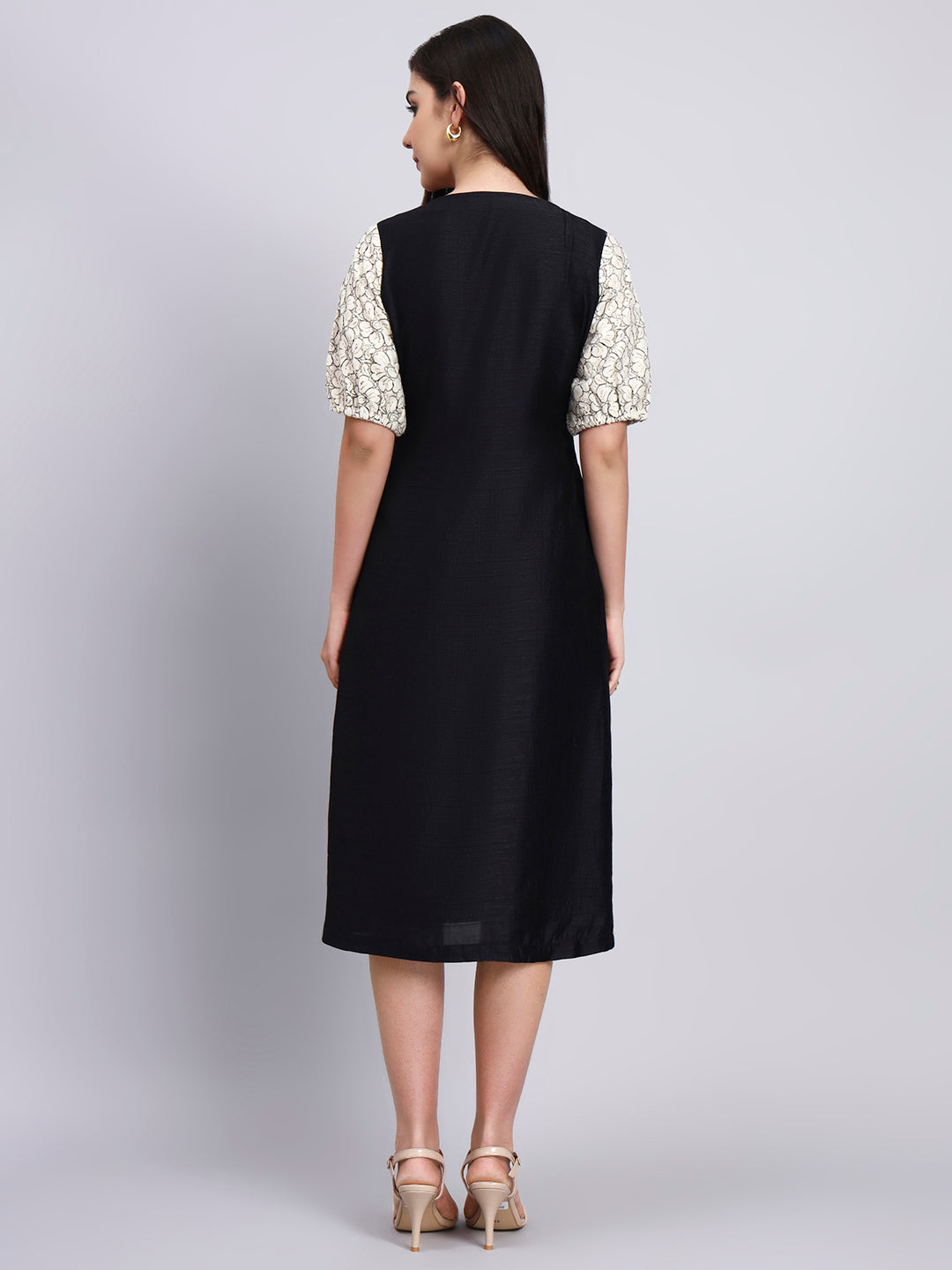 Powersutra Vintage Floral Bodice Black Midi Dress