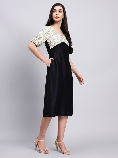 Powersutra Vintage Floral Bodice Black Midi Dress