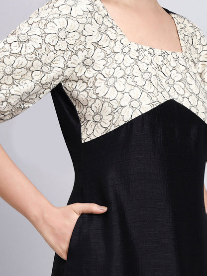 Powersutra Vintage Floral Bodice Black Midi Dress