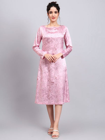 Powersutra Elegant Pink Satin A-Line Dress With Marble Print And Comfort Fit