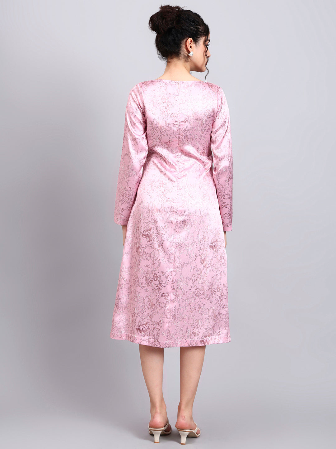 Powersutra Elegant Pink Satin A-Line Dress With Marble Print And Comfort Fit