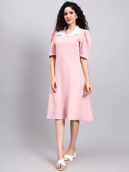 Powersutra Elegant Baby Pink Dress With Crisp White Collar Accent