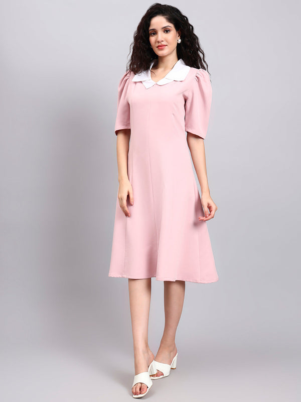 Powersutra Elegant Baby Pink Dress With Crisp White Collar Accent