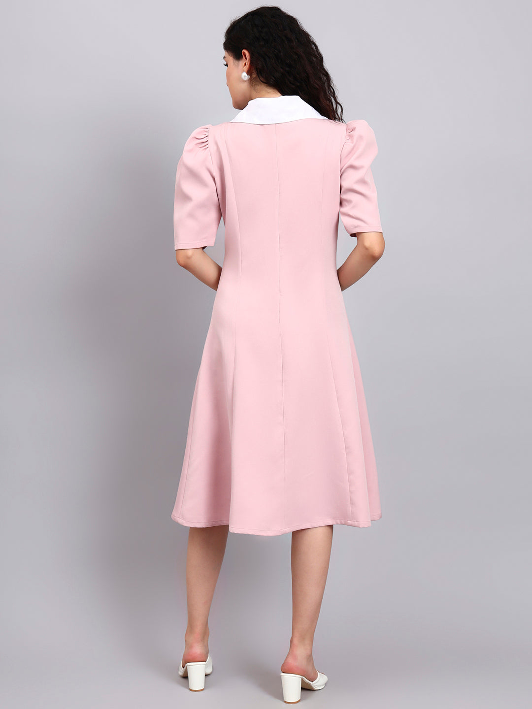 Powersutra Elegant Baby Pink Dress With Crisp White Collar Accent