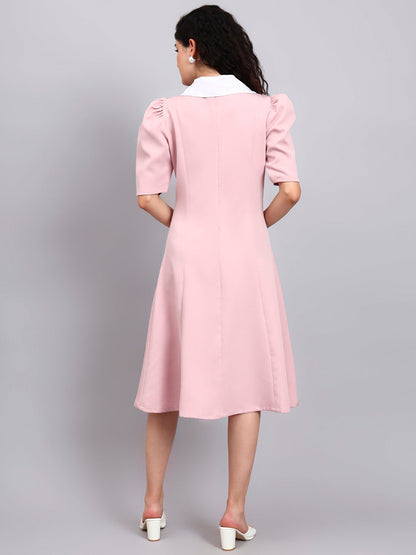 Powersutra Elegant Baby Pink Dress With Crisp White Collar Accent