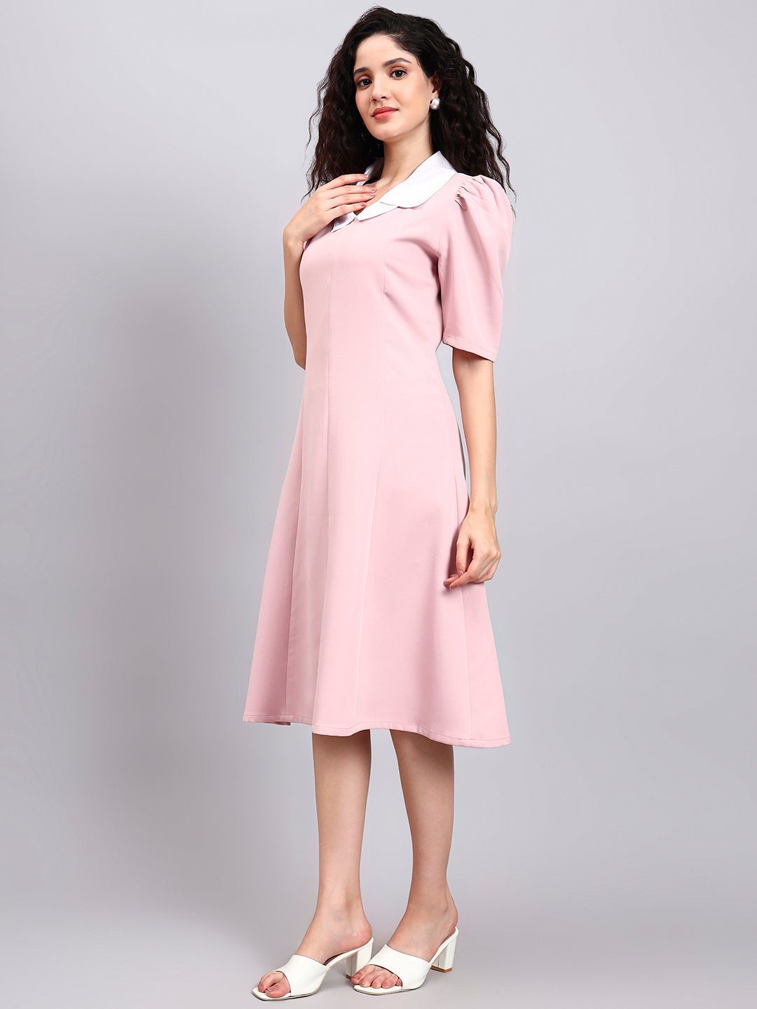 Powersutra Elegant Baby Pink Dress With Crisp White Collar Accent