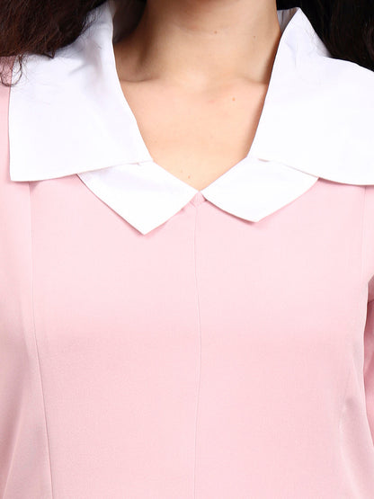 Powersutra Elegant Baby Pink Dress With Crisp White Collar Accent