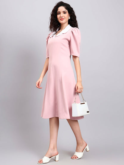 Powersutra Elegant Baby Pink Dress With Crisp White Collar Accent