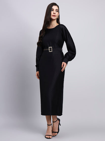 Powersutra Classic Black Belted Midi Dress