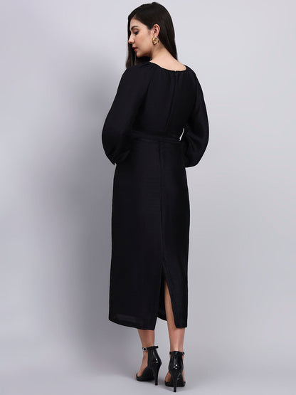 Powersutra Classic Black Belted Midi Dress