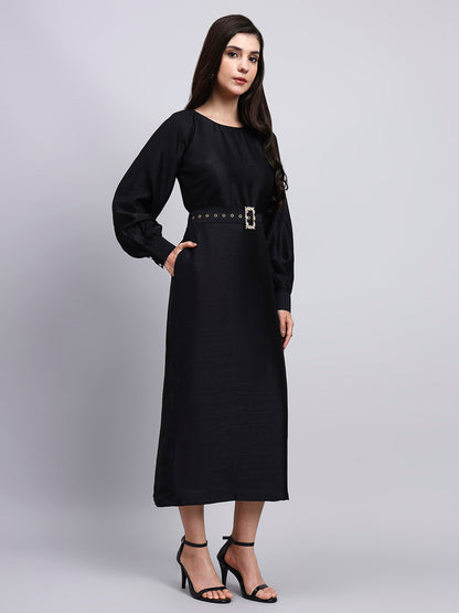 Powersutra Classic Black Belted Midi Dress