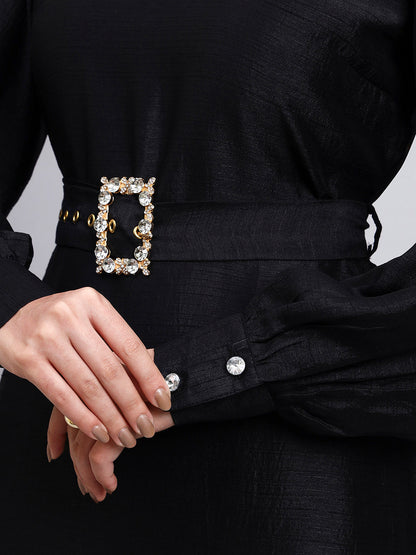 Powersutra Classic Black Belted Midi Dress