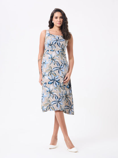 Women Beige Midi Flared Dresses