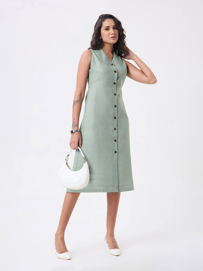 Women Green Knee Length Straight Dress