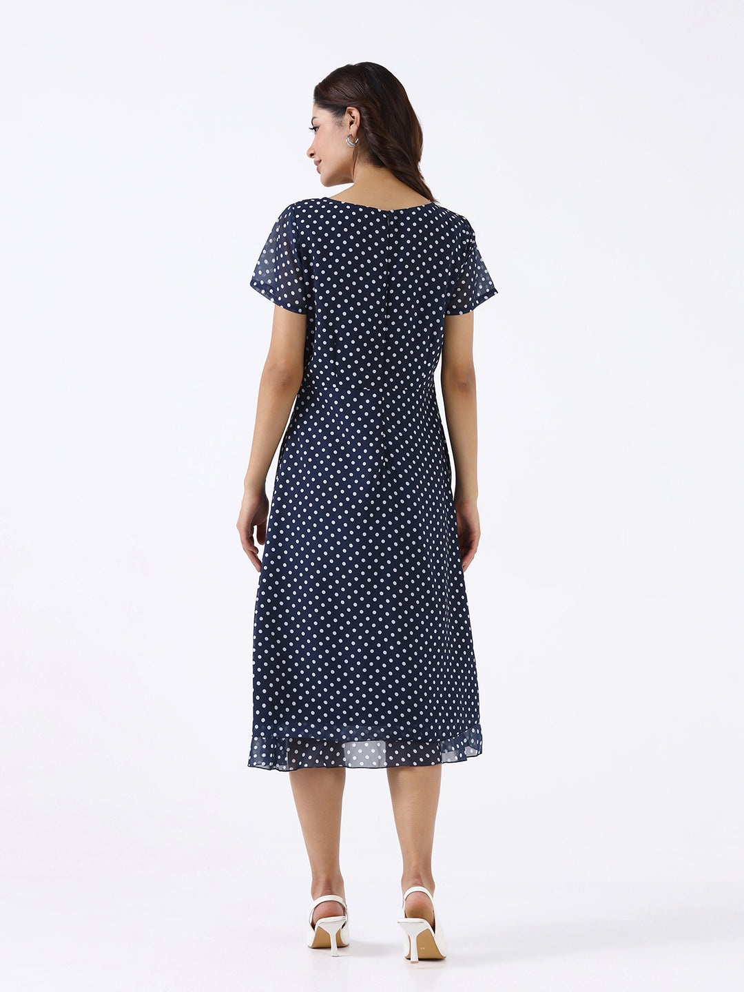Women Navy Blue Printed A-Line Midi Dress