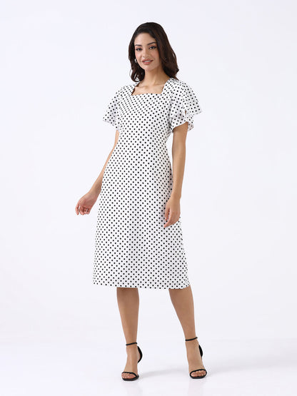 Women White Polka Dot A-line Dress