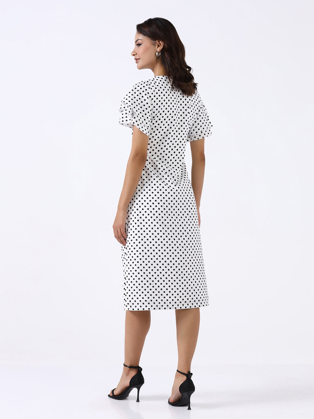 Women White Polka Dot A-line Dress